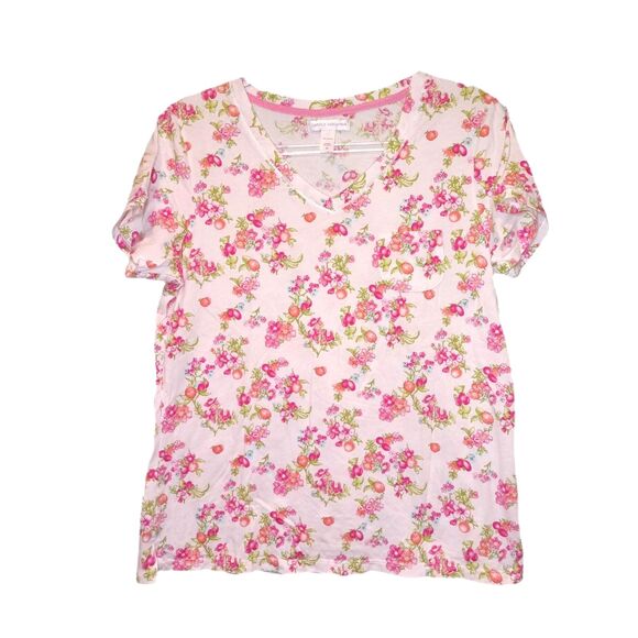 Carole Hochman Pink Floral Short Sleeve Pajama Set Size M - Picture 2 of 5
